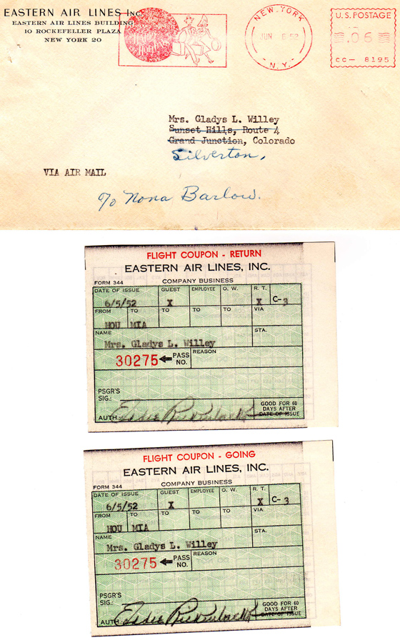 Flight Coupons for Eastern Airlines, June 5, 1952